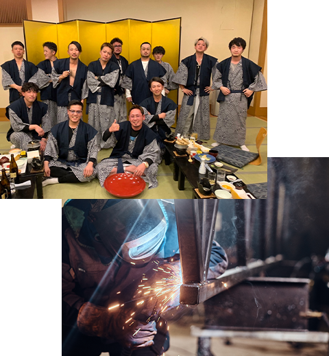 社員旅行と溶接作業の様子